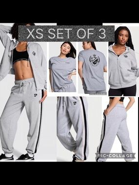 PINK campus pant full zip hoodie campus short sleeve tee med grey crest dog logo